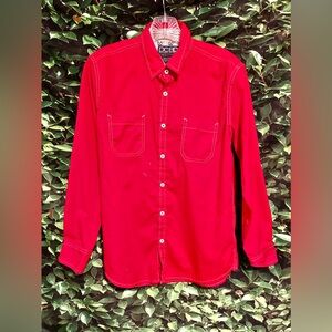 Drill Clothing Co Button Down Shirt Pockets Red White Boys Large